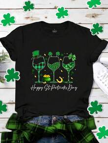 EMERY ROSE Women's Summer Tops Boho Folk Art Bird Flower And Flowers Printed Graphic Short Sleeve Casual Crew Neck T-Shirt - Black - View 1