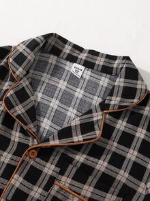 Boys Classic Plaid Lapel Short Sleeve Pajama Set - Multicolor - View 5