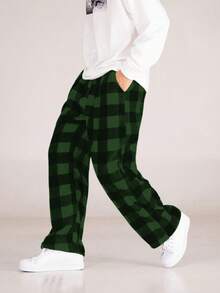 Manfinity Hypemode 男士格子休闲日常裤 男士格子裤 男士抽绳裤 家居裤 - 綠色 - 查看 3