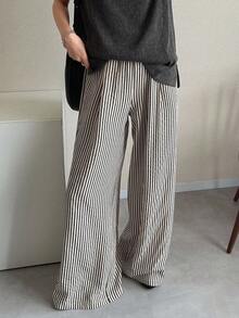 FRIFUL Women's Solid Color Round Neck Loose Tank Top And Striped Wide Leg Pants Casual 2 Pieces Set Lounge Sets For Women - Black - View 5