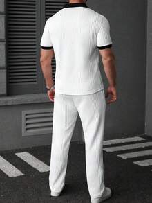 Manfinity Homme Men's Casual Contrast Cuff Polo Shirt Set - White - View 2