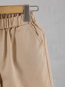 Mirajuku 2 pezzi Set di polo a trama e pantaloncini in tessuto cachi per ragazzi pre-adolescenti, outfit casual per attività all'aperto estive - Cachi - Visualizzare 4