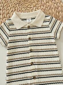 Newborn Baby Boy Cute Striped Short Sleeve Romper, Suitable For Birthday Party, Evening Party, Performance, Wedding, One Month Celebration, Baptism And 1st Birthday Baby Shower - Multicolor - View 5