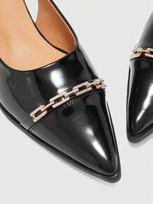 CUCCOO BIZCHIC 亮面漆皮镶钻尖头穆勒鞋 - 黑色 - 查看 7