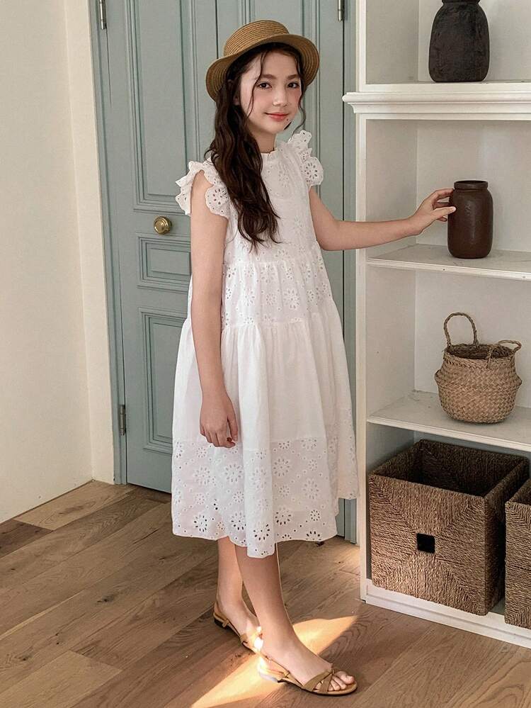 Tween Girls' Solid Color Flutter Sleeve Dress Summer