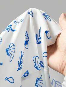 SHEIN MOD Women's Vacation Shell Print Waist Cinched Elegant Halter Dress - Blue and White - View 7