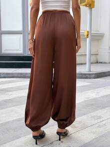 Pariaura 女士休闲宽松灯笼裤，舒适百搭，适合居家、办公室、通勤等各种场合。 - 棕色 - 查看 2