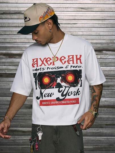 AXEPEAK 男士字母印花圆领短袖休闲百搭T恤