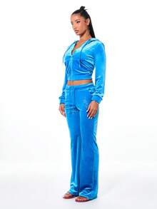 BABYPHAT CROPPED VELOUR SWEATHSHIRT WITH RHINESTONES - Blue - View 4