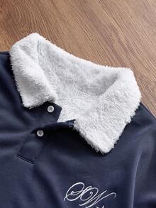 EASEVO Plus Size Men's Casual Loose Fit Pullover Pullover Sweatshirt With Embroidered Collar, Blue - Blue - View 2