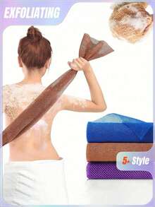 1/2 件非洲网状去角质背部长网浴擦洗毛巾套装，双面温和去角质，有效身体磨砂，淋浴时使用背部磨砂膏，优质网状材质，方便的绑带毛巾设计，丝瓜络毛巾，使皮肤光滑的身体海绵，非常适合日常使用（蓝色、紫色）家居浴室装饰 - 彩色 - 查看 1
