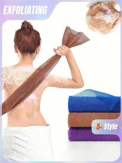 1/2 件非洲网状去角质背部长网浴擦洗毛巾套装，双面温和去角质，有效身体磨砂，淋浴时使用背部磨砂膏，优质网状材质，方便的绑带毛巾设计，丝瓜络毛巾，使皮肤光滑的身体海绵，非常适合日常使用（蓝色、紫色）家居浴室装饰