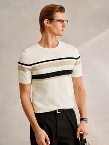 Manfinity CityGents 男士圆领短袖纯色拼布休闲针织上衣 - 白色 - 查看 1