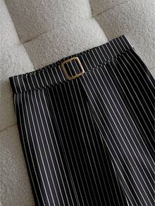 INAWLY Women's Casual Everyday/Work Commute Striped Print Metal Buckle Waist Loose Wide Leg Pants - Multicolor - View 4