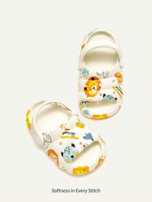 Cozy Pixies A Pair Of Baby Breathable Closed Toe Summer Cute Little Animal Print Slip-On Clog Shoes Children's Outdoor Beach Non-Slip Slippers Daily Home Slippers - White - View 2