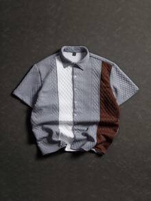 Manfinity Homme Herren Lässig Patchwork strukturiertes Kurzarm Hemd, Sommer - Grau - Übersicht 4