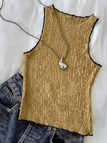 INAWLY Women's Crew Neck Textured Sleeveless Casual Top - Brown - View 2