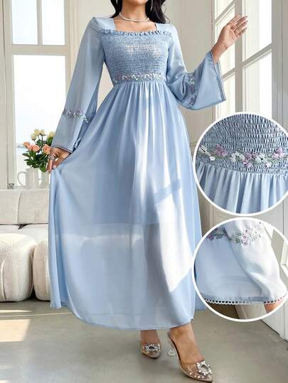 Yasmyna Đầm maxi dài tay raglan cổ vuông kiểu Ả Rập dành cho nữ