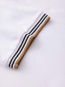 Manfinity Mode Men's Casual Business Daily Commute Letter Pattern Contrast Striped Trim Short Sleeve Polo Shirt, Summer - White - View 5