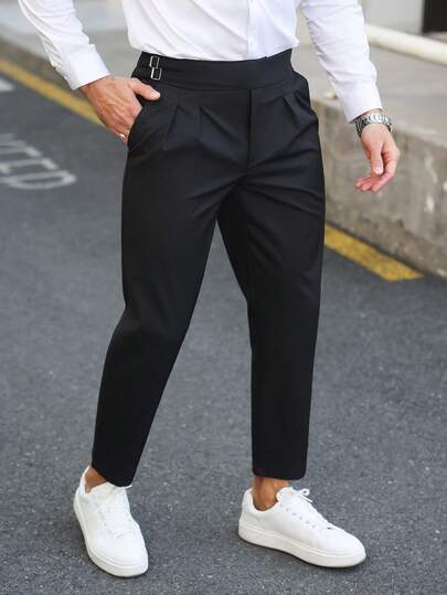 Manfinity Homme 男士纯色斜插口袋褶裥休闲裤