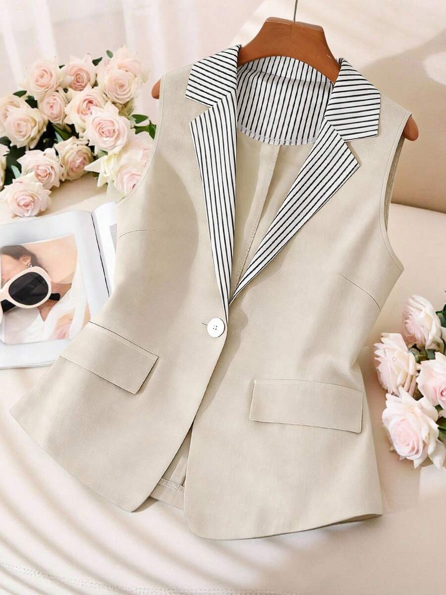 GlowEve CURVE Plus Size Women Striped Patchwork Blazer Jacket, Suitable For Work - Multicolor - View 1