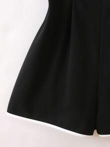 SHEIN Franclia 女士简约撞色滚边蝴蝶结装饰连体裤，夏季 - 黑色 - 查看 8