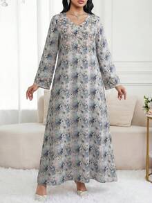 Yasmyna Đầm Ả Rập dáng rộng, dài tay, cổ chữ V in hoa dành cho nữ - Nhiều màu - Xem 3
