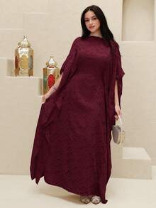 Yasmyna 女士优雅阿拉伯传统长裙，镂空设计 - 酒紅色 - 查看 5