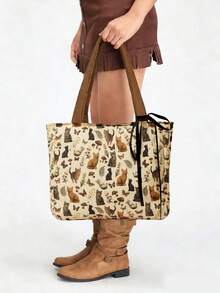 ROMWE Goth 时尚豹纹Y2K眼睛钻石电子玩具铆钉兔子玩偶十字图案收纳袋大容量单肩包 1659047 - 貓咪動物 - 查看 7