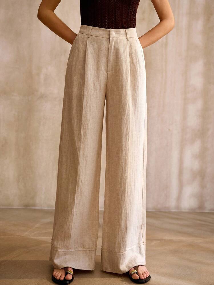 LINEN WIDE LEG PANTS WITH FRAYED HEM, VINTAGE STYLE, SPRING/SUMMER