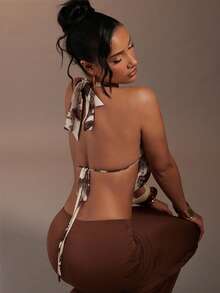 Hauture Women's Sexy Abstract Print Halter Cowl Neck Open Back Top - Multicolor - View 2