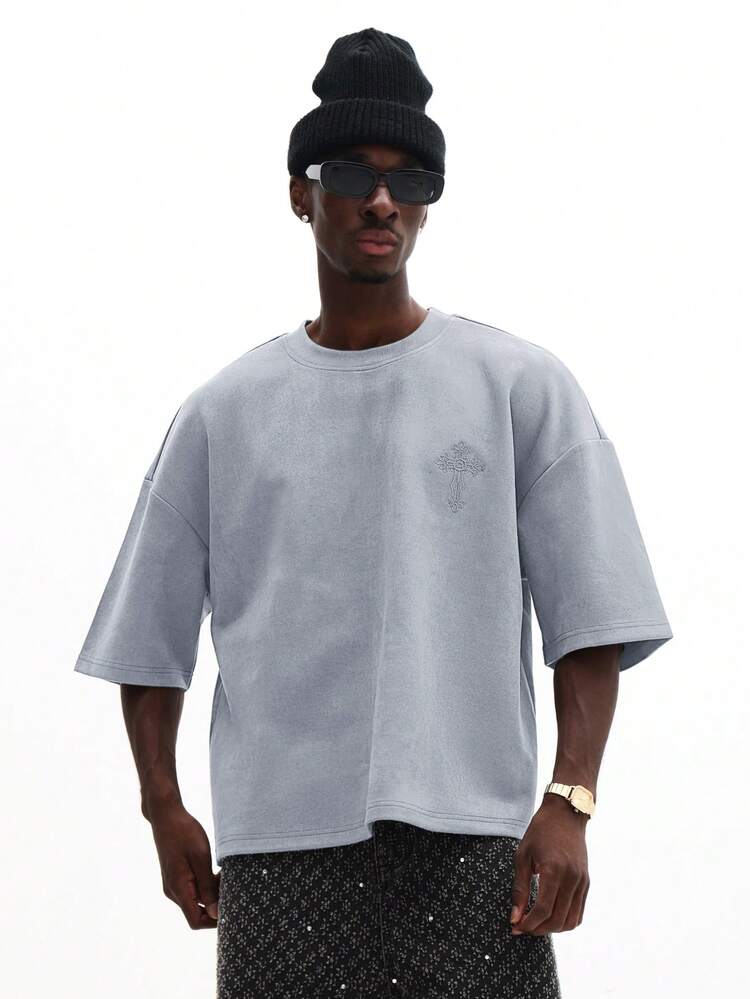 Oversized Tee With Embroidered Cross Design