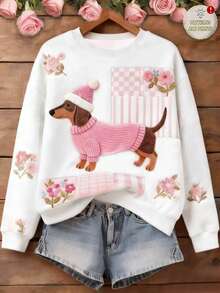 EMERY ROSE 大码可爱休闲印花圆领长袖卫衣 - 彩色 - 查看 1