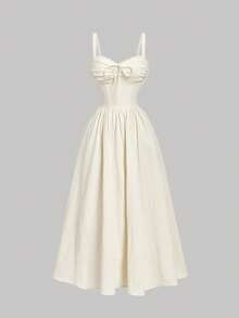 SHEIN MOD 女士纯色简约休闲中长吊带裙 - 杏色 - 查看 2