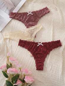 PetitDoll 3pcs Women's Minimalist Sexy Lace Thong Panties - Multicolor - View 4