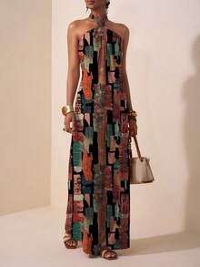 Zivah 2025 Sommar Ny Musik Festival Påsk Mors dag Bröllopssäsong Delta i bröllop Födelsedagsfest Dagligen Casual Semester Kryssning Resa Strand Solbad Viral Elegant Casual Halterneck Rygglös Twist Lösa Vida Benbyxor, Röd - Jumpsuit - Multifärgad - Visa 1