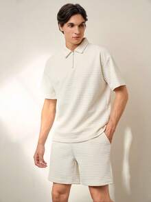 RONVEXI Áo sơ mi ngắn tay họa tiết và quần short nam, Bộ 2 món mùa hè - Màu Khaki - Xem 4