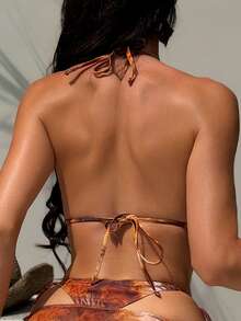 Swim SXY Áo bơi hai dây buộc cổ yếm, đính hạt họa tiết ngẫu nhiên - Nhiều màu - Xem 2