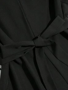SHEIN CURVE+ Bộ đồ 2 món dành cho nữ cỡ lớn: áo không tay cổ chữ V có thắt lưng, phối cùng quần ống rộng xếp ly cạp chun màu trơn, thích hợp mặc đi làm và mặc hàng ngày, mùa xuân/hè. - màu đen - Xem 6