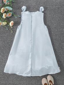 SHEIN Elladie kids Young Girl' Summer Sleeveless Polka Dot Bow Decor Princess Dress, Light Blue Summer Cotton Mini Satin Dress Cute And Elegant Ruffle Dress Young Kids Flower Kids Dresses Light Blue Little Girls Dress Kids Dresses For Girls Light Blue Dress For Kids Girls Blue Dresses Kids Dresses With Ruffles Kids Dresses Bow Shoulder Kids Dresses For Girls Blue - Blue - View 3