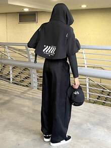 Ngobest Haus Ngobest Haus 街头服饰原宿深色功能性男士连帽斗篷，宽松休闲嘻哈套头衫上衣夹克 - 黑色 - 查看 2