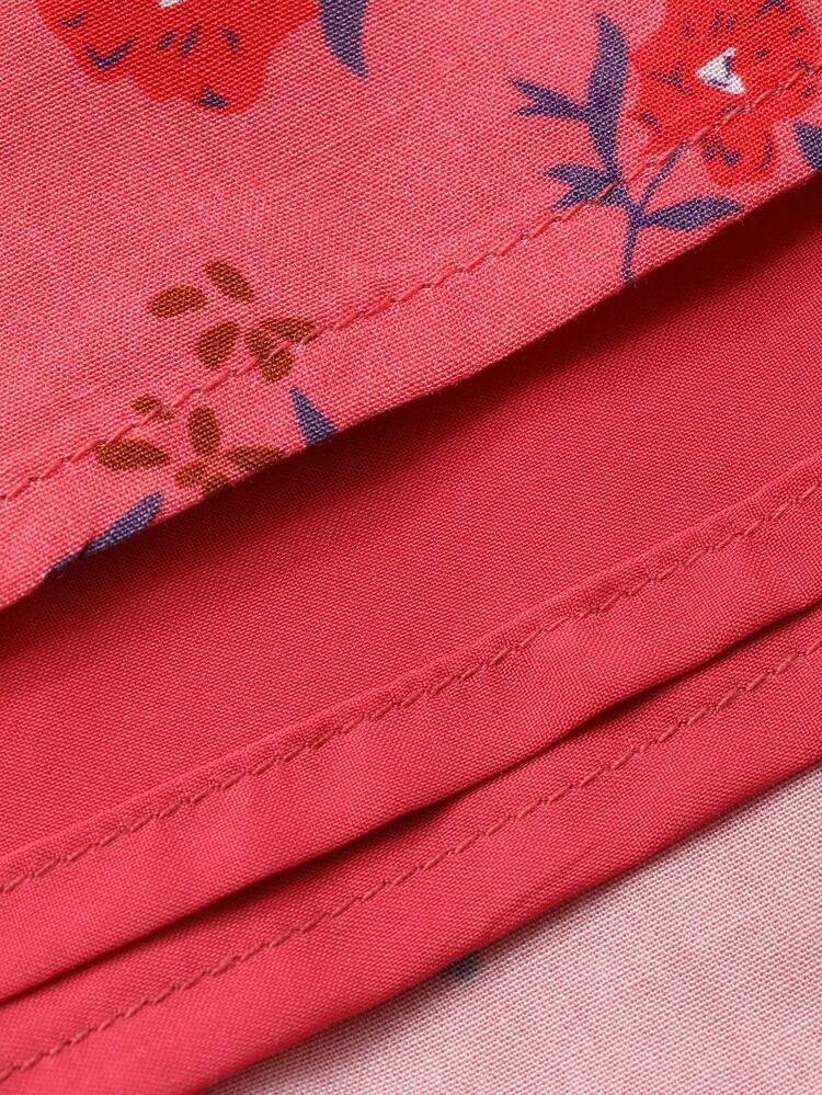 Tween Girl Floral & Letter Print Round Neck Short Sleeve Ruffle Hem Casual Dress