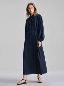 Ontre 2026春夏新款女士梭织连衣裙，系带设计，A字廓形，宽松版型，藏蓝色，适合情人节、婚礼季、节日庆典、独立日、都市时尚、简约风、通勤等场合。 - 藏蓝色 - 查看 1