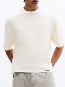 SUMWON Áo thun nam tay ngắn cổ tròn dáng rộng, chất liệu cotton, kiểu dáng vừa vặn, thích hợp mặc hàng ngày. - trắng - Xem 5