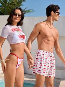 Manfinity VDAYZ Quần short đi biển nam in hình quả anh đào có túi. - trắng - Xem 6