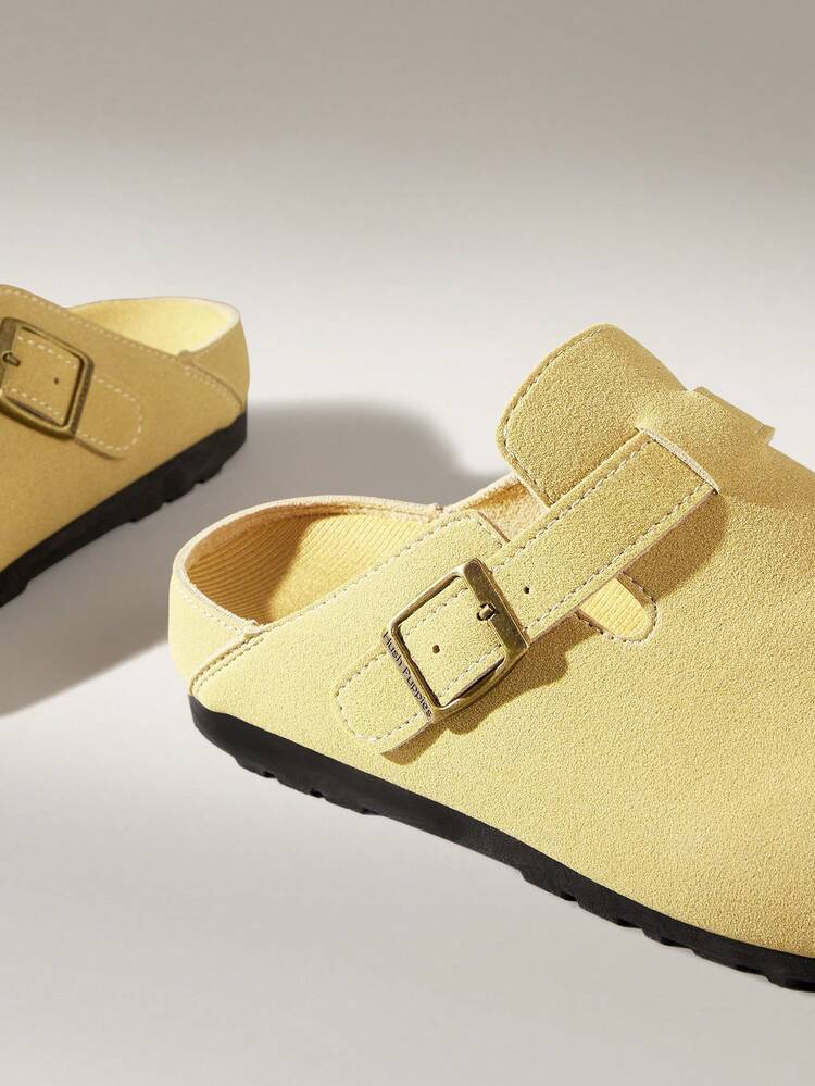 Solecia Giày bệt nữ cổ điển kiểu retro mũi tròn/da lộn/khóa cài/dáng suông, thời trang, thoải mái, nhẹ nhàng, dễ xỏ. - Màu be - Xem 5