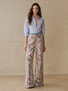 Anewsta Quần ống đứng dệt jacquard cổ điển nhiều màu sắc, thiết kế cạp cao rộng rãi, giúp thon gọn và kéo dài chân, thích hợp cho mùa xuân và mùa thu. - Nhiều màu - Xem 6