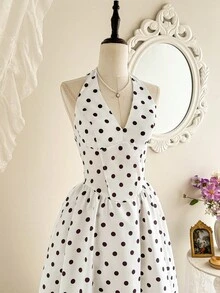 Vintamour 复古优雅女士波点印花缎面吊带蝴蝶结胸前连衣裙休闲假日派对长裙夏季连衣裙女士夏季度假装扮春季服装女士春季连衣裙女士春季服装春假装扮春季服装女士优雅派对连衣裙女士优雅派对连衣裙女士婚礼宾客连衣裙女士婚礼派对连衣裙毕业礼服优雅典礼连衣裙女士优雅连衣裙正式连衣裙 - 白色 - 查看 1