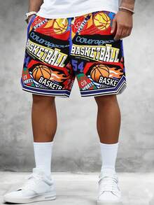 SHEIN 青少年男童撞色印花宽松休闲短裤,舒适篮球图案针织短裤,适合通勤、上学、日常休闲、度假、运动、音乐节、假日、海滩旅行等场合,尽显夏日风情。青少年运动短裤,印花短裤,男士篮球短裤,青少年篮球短裤。 - 彩色 - 查看 3