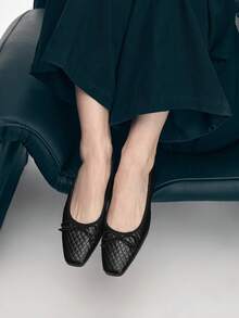 Mnmlis Zapatos planos de punta cuadrada con patrón de rombo francés, zapatos de lujo de alta calidad para el transporte - Negro - Ver 6